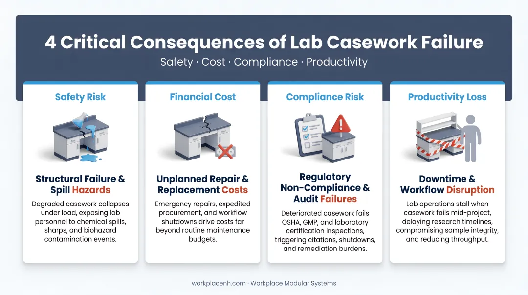 Four critical lab casework failure consequences affecting safety cost and productivity