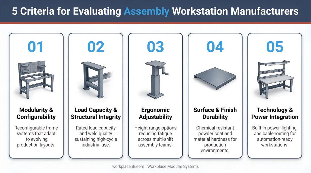 Five criteria for evaluating assembly workstation manufacturers production line suitability framework