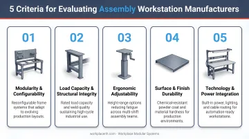 Five criteria for evaluating assembly workstation manufacturers production line suitability framework