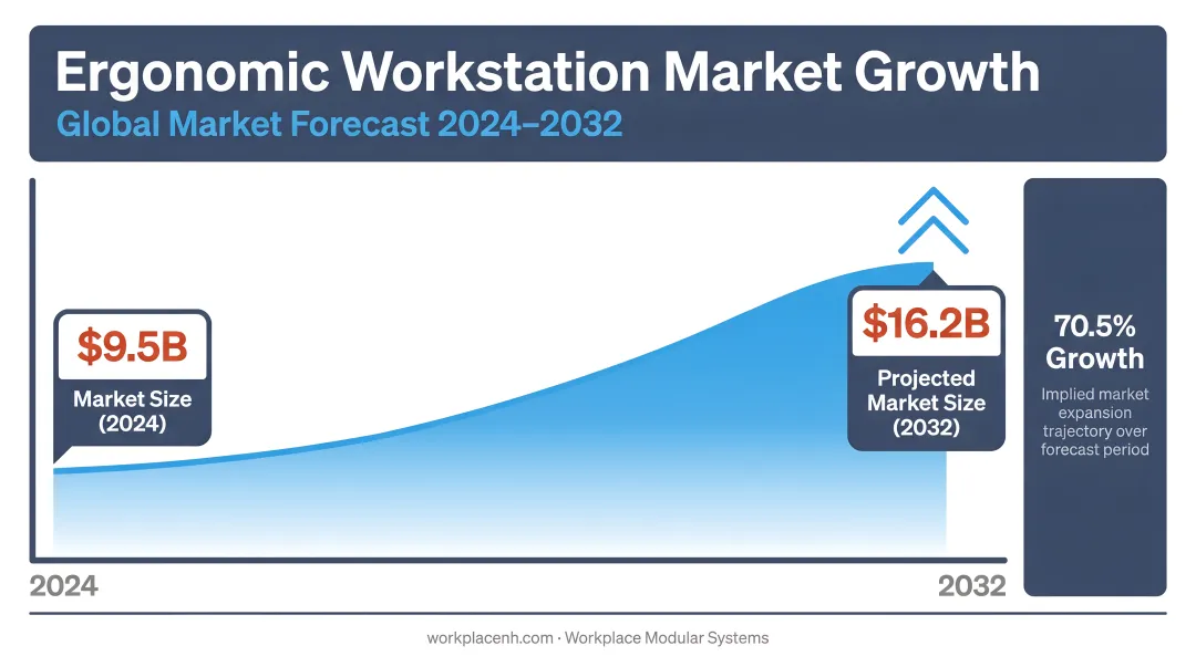 Ergonomic workstation market growth from 9.5 billion to 16.2 billion by 2032