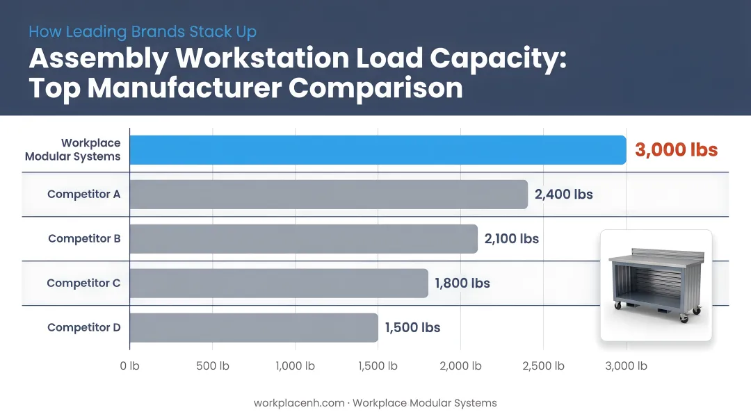 Assembly workstation load capacity comparison across top manufacturers infographic