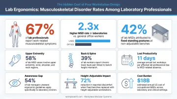 Laboratory ergonomics statistics showing musculoskeletal disorder rates among lab professionals
