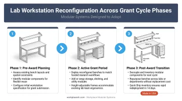 Modular lab workstation reconfiguration process across three grant cycle phases
