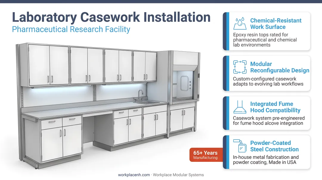 Workplace Modular Systems lab casework installation in pharmaceutical research facility