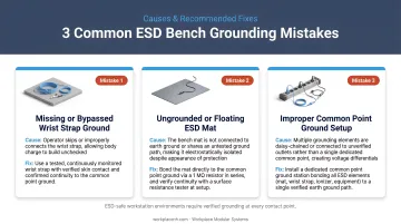 Three most common ESD bench grounding mistakes causes and recommended fixes