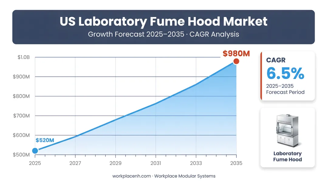 US laboratory fume hood market growth forecast from 2025 to 2035 CAGR chart