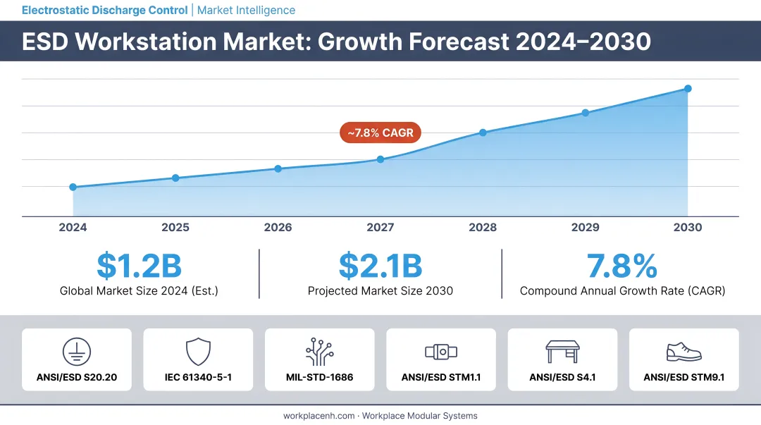 ESD workstation market growth forecast from 2024 to 2030 with compliance standards