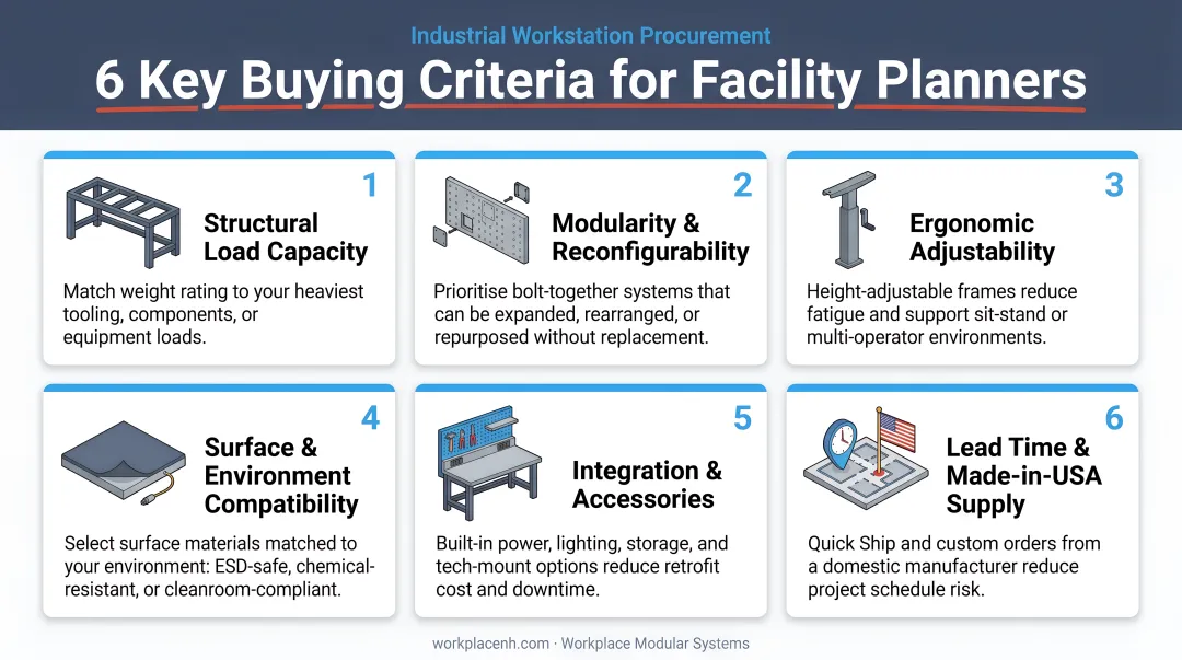 Six key industrial workstation buying criteria evaluation framework for facility planners