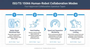 Four ISO/TS 15066 human-robot collaboration modes process flow diagram