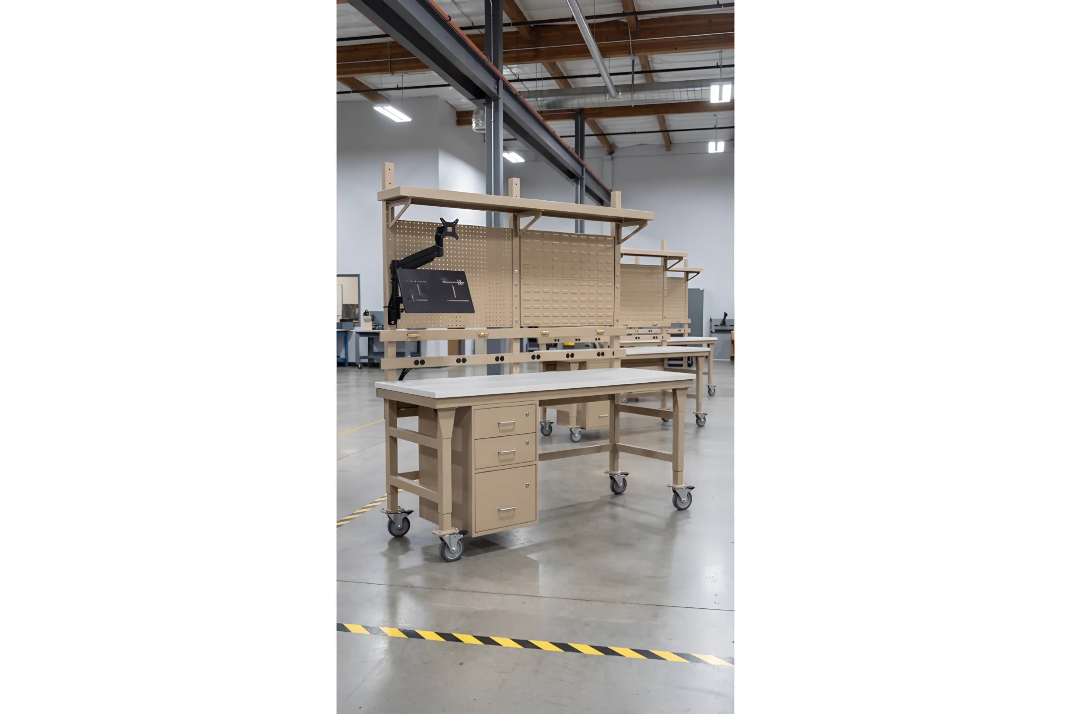 Mobile Workbenches with Pegboard & Storage Cabinets