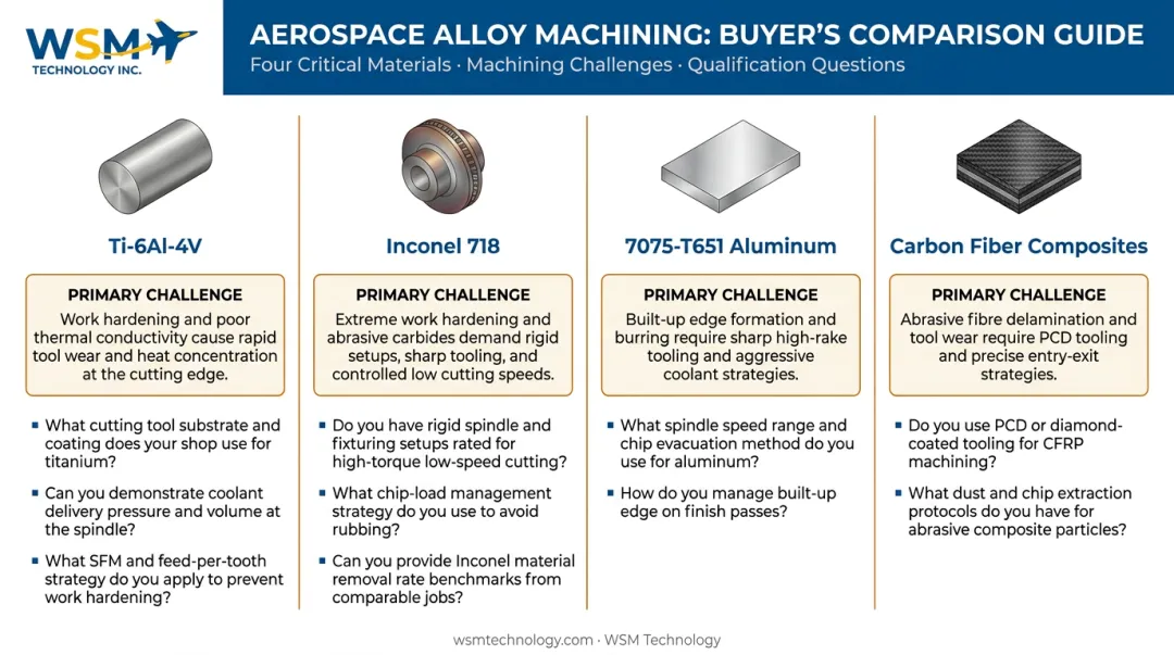 Aerospace alloy machining challenges comparison chart titanium Inconel aluminum composites