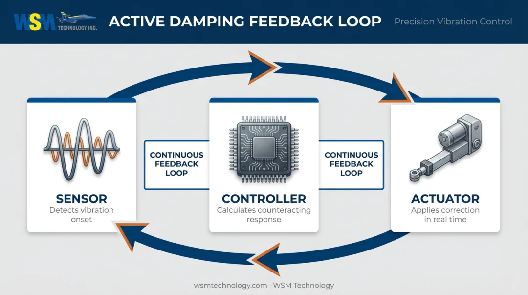Active damping closed-loop control system with sensor controller and actuator
