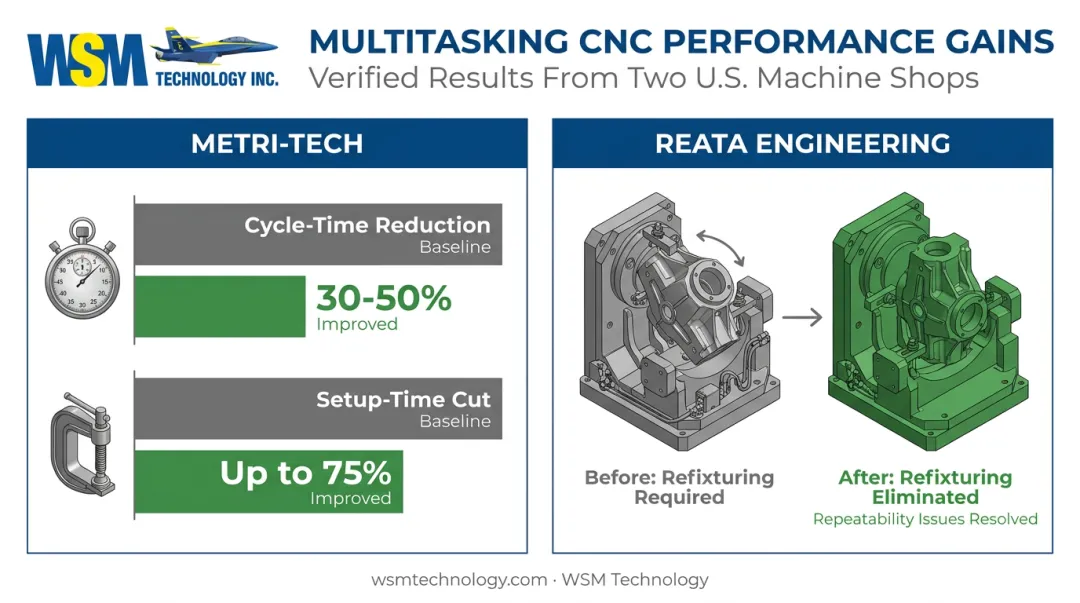 Real-world multitasking CNC results showing cycle time and setup reductions