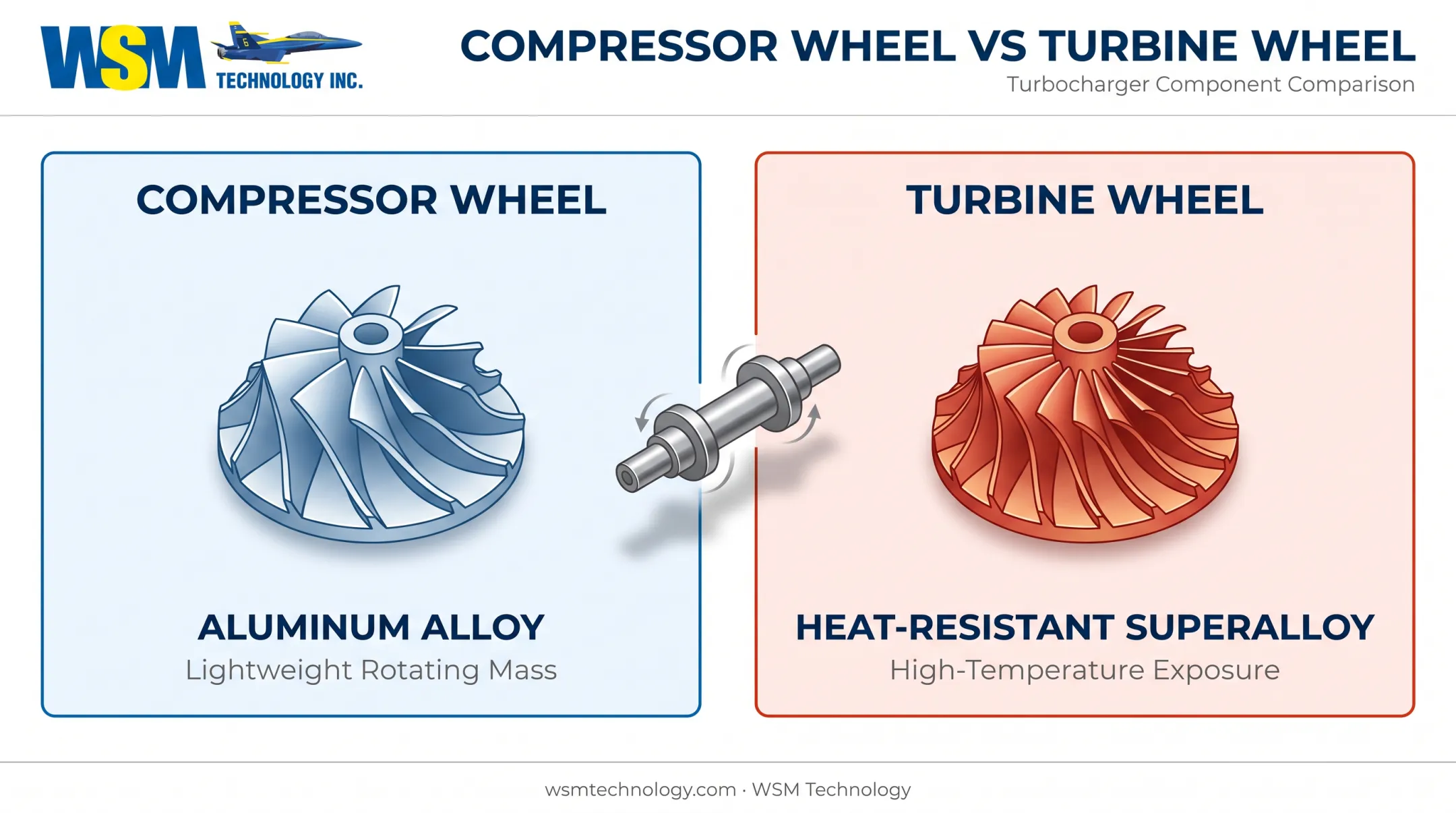 turbine versus compressor wheel geometry and material differences comparison
