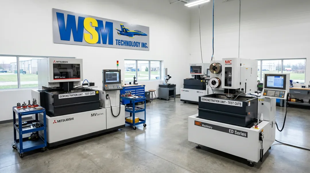 WSM Technology demonstration center featuring Mitsubishi wire EDM machines