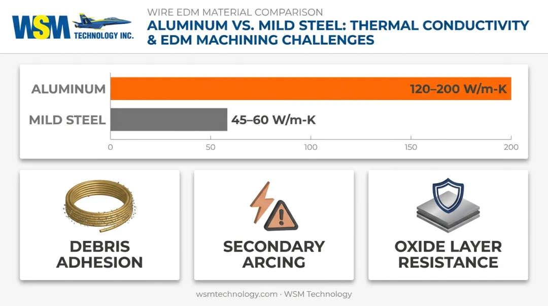 Aluminum wire EDM cutting challenges compared to steel thermal conductivity