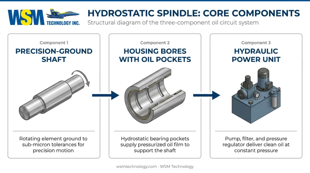 Three core components of a hydrostatic spindle system diagram