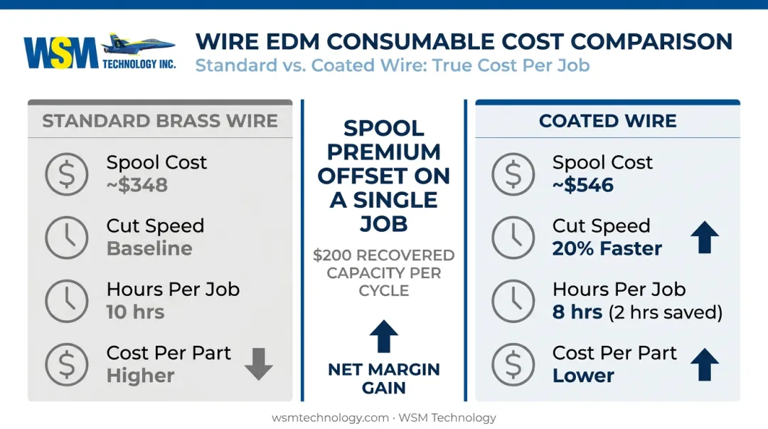 Coated wire versus standard brass cost per part profitability comparison infographic
