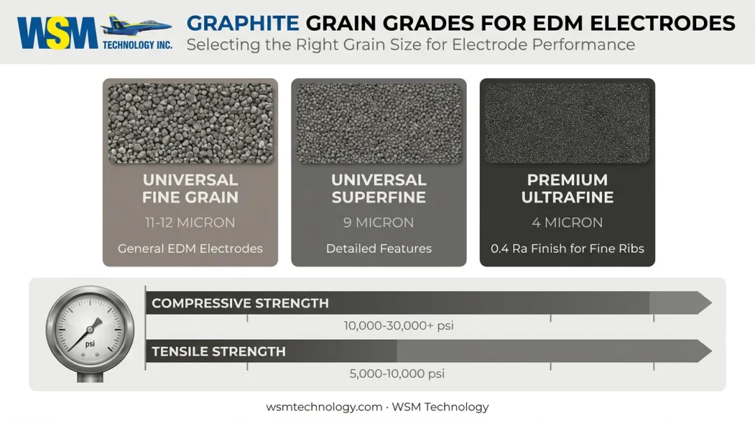 Graphite grain size and physical property comparison chart infographic