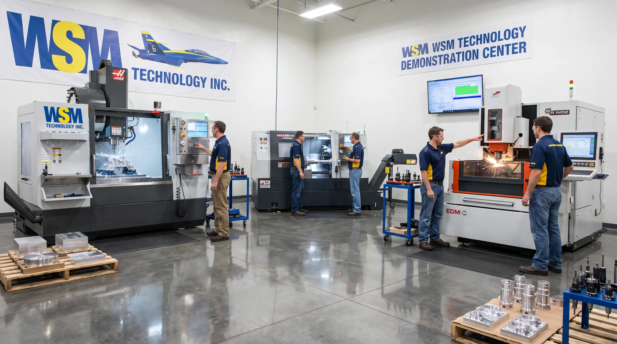 WSM Technology demonstration center showing CNC and EDM equipment testing