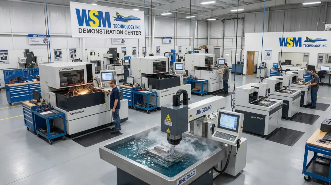WSM Technology demonstration center showcasing Mitsubishi EDM and JINGDIAO milling equipment