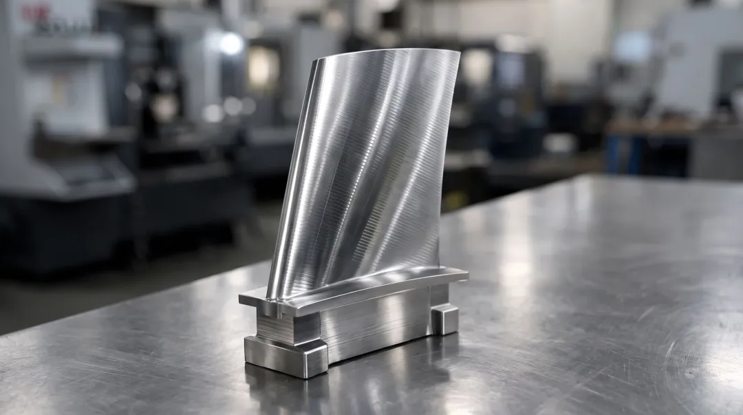 CNC-machined turbine blade produced through five-axis milling process