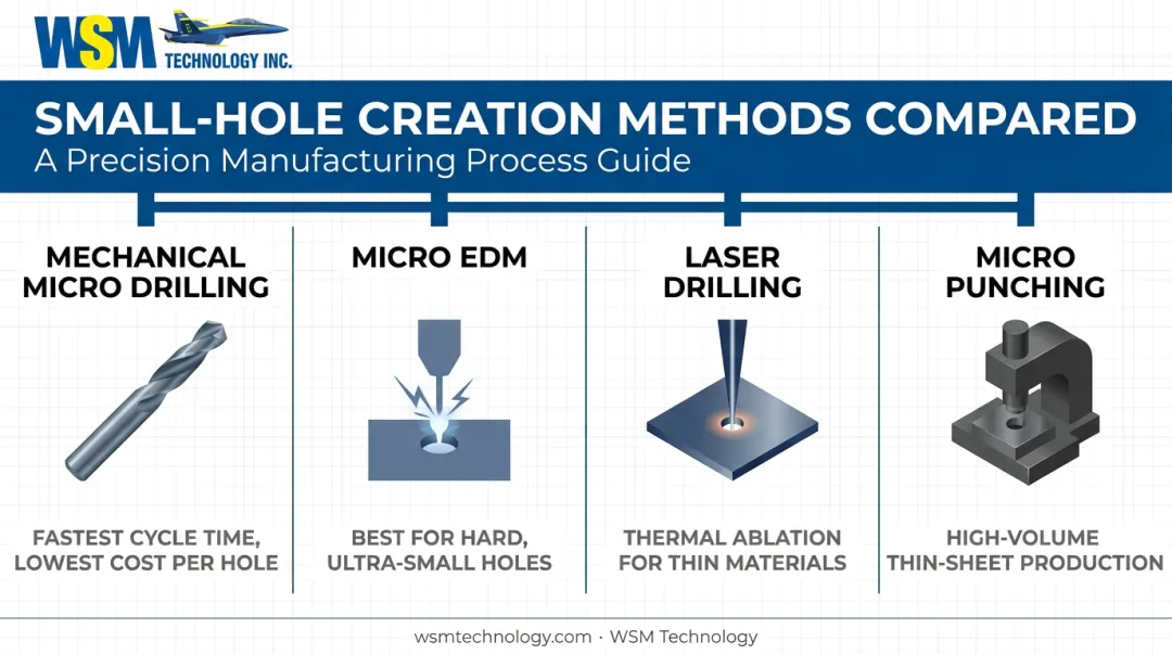 Four small-hole drilling methods compared mechanical micro EDM laser punching