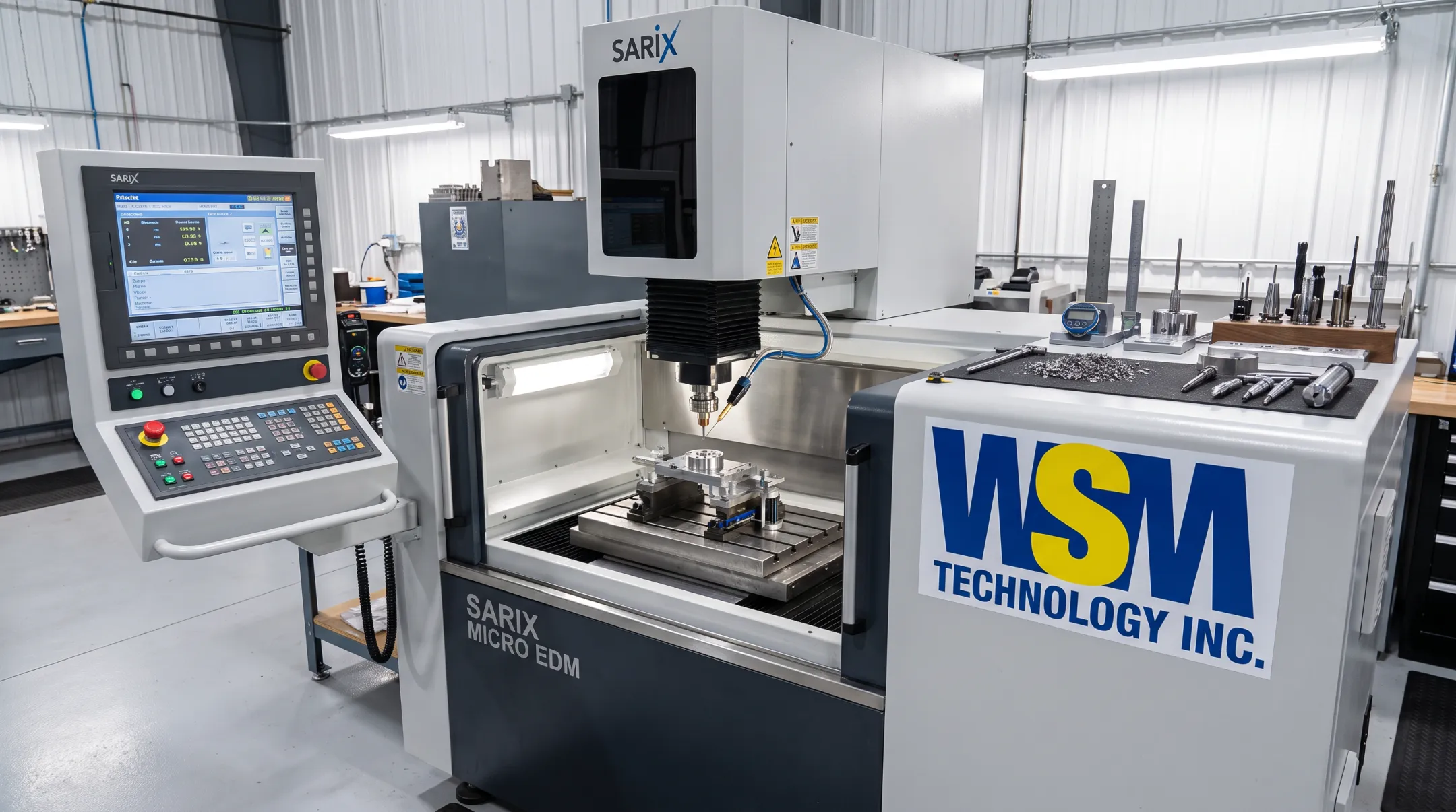 Sarix Micro EDM machine setup at WSM Technology demonstration facility