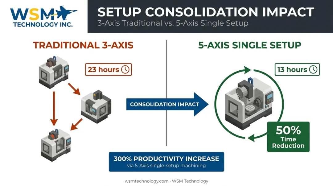 5-axis machining setup consolidation cycle time reduction before and after comparison