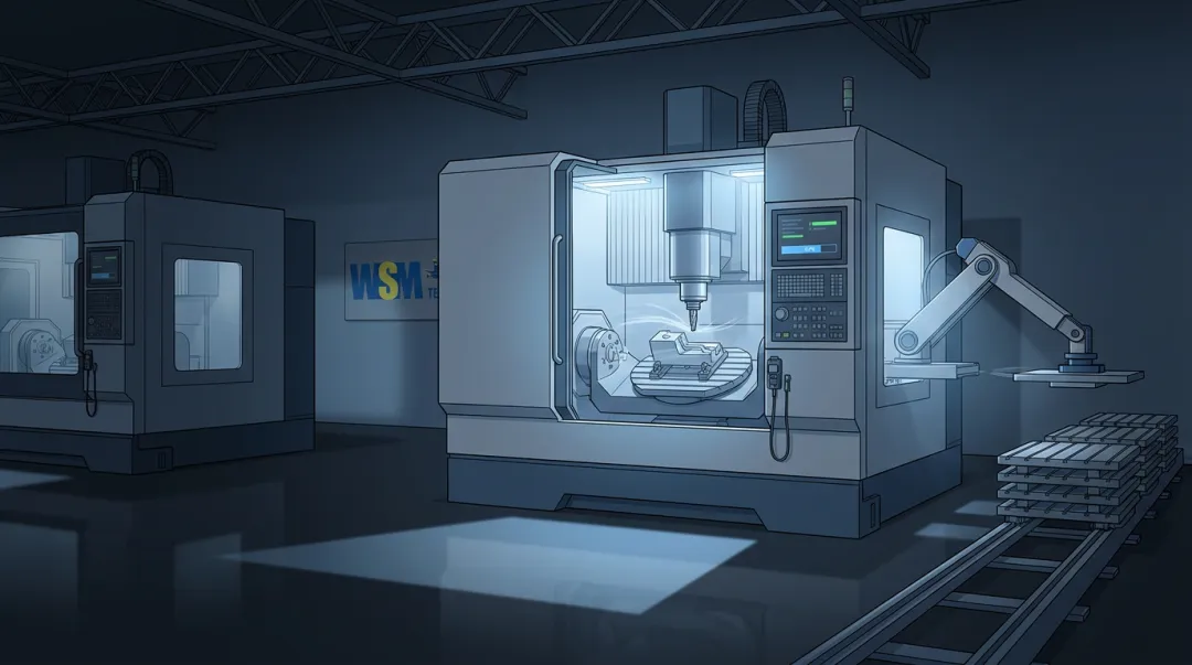 Automated lights-out CNC mold machining center running unattended overnight production