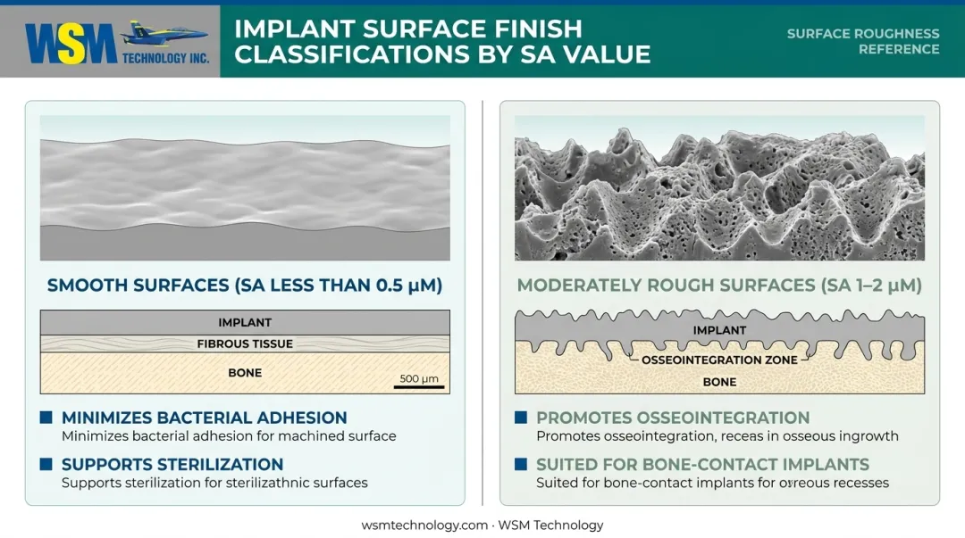 Medical implant surface roughness classification smooth versus moderately rough Sa values