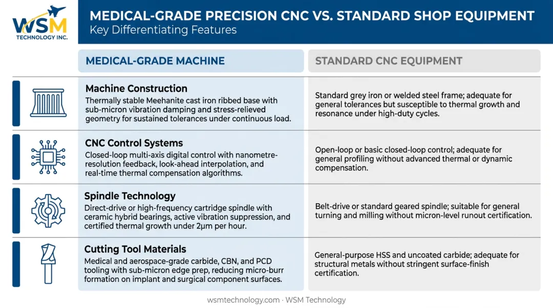 Four key construction differences between medical-grade and standard CNC machining equipment