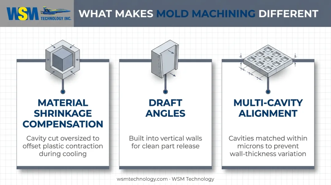 Comparison of mold machining versus standard CNC part machining differences