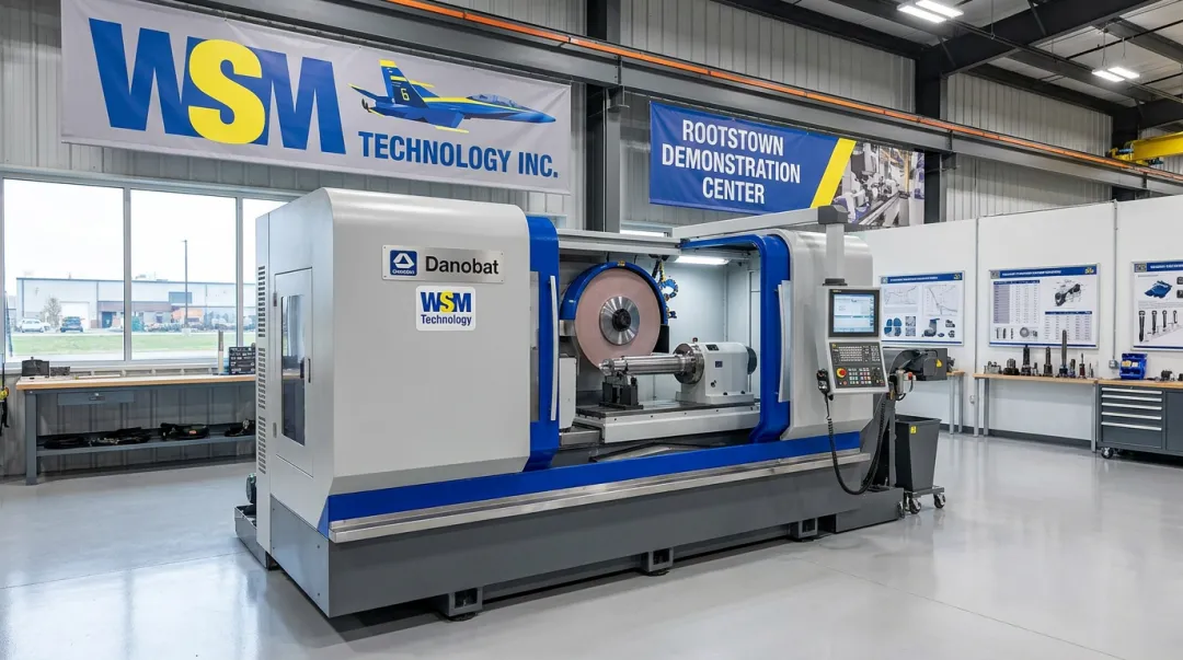 WSM Technology precision grinding machine on showroom floor at Rootstown Ohio demonstration center