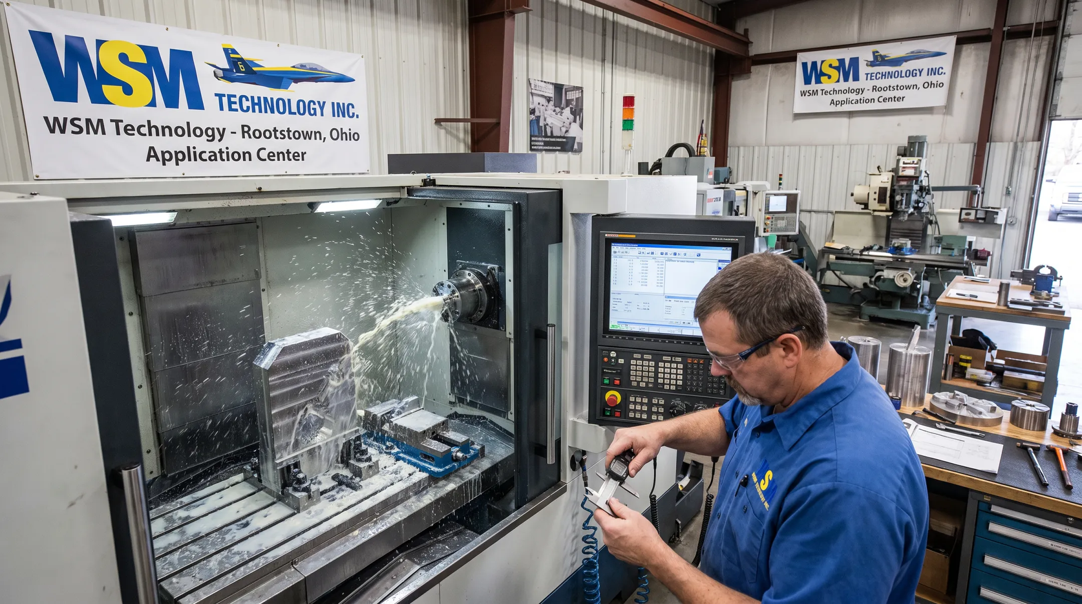 WSM Technology demonstration center test cutting tombstone fixture setup