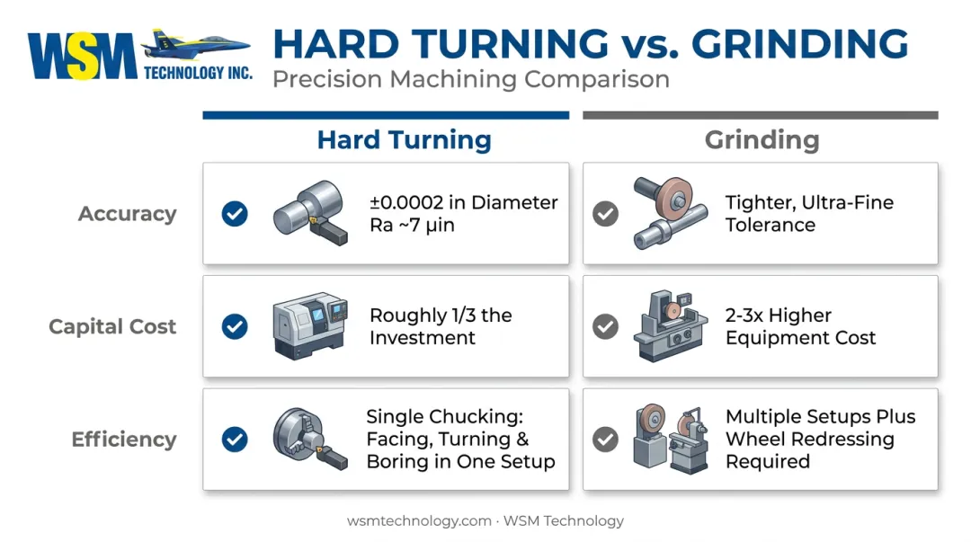 Hard turning versus grinding comparison across accuracy cost and efficiency