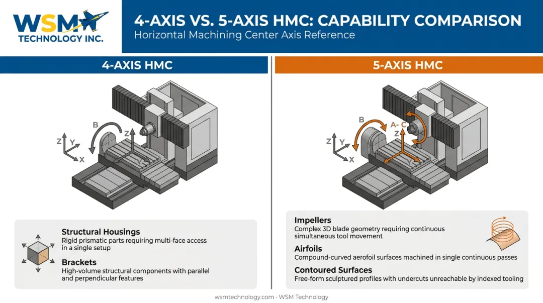 4-axis versus 5-axis HMC configuration comparison for aerospace machining