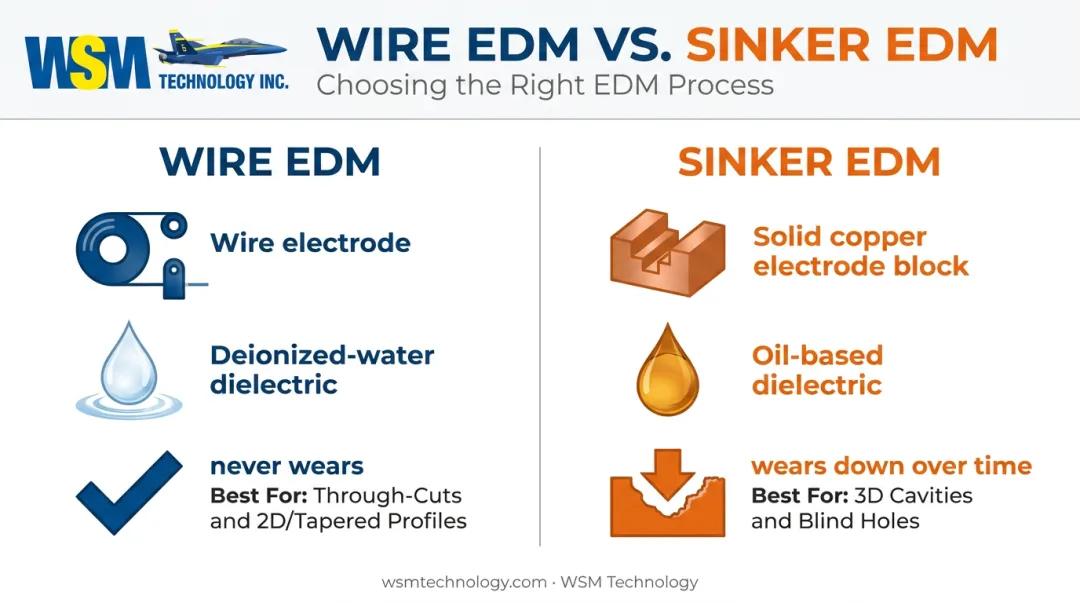 Wire EDM versus sinker EDM electrode process comparison chart