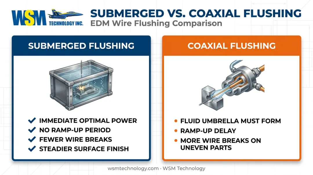 Submerged versus coaxial flushing methods comparison for wire EDM machines