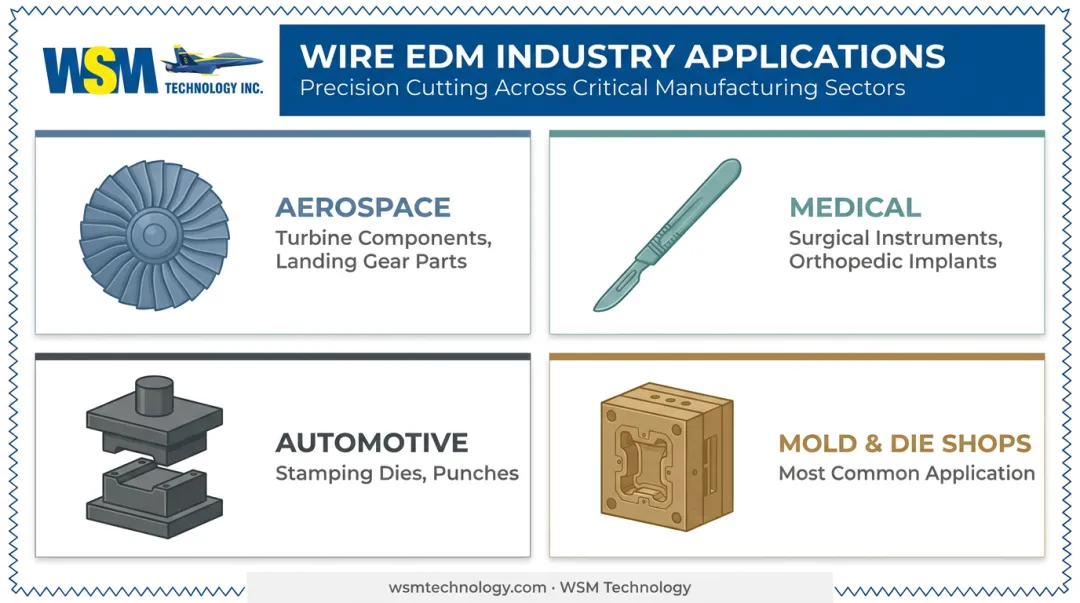 Wire EDM industry applications across aerospace medical automotive and mold sectors
