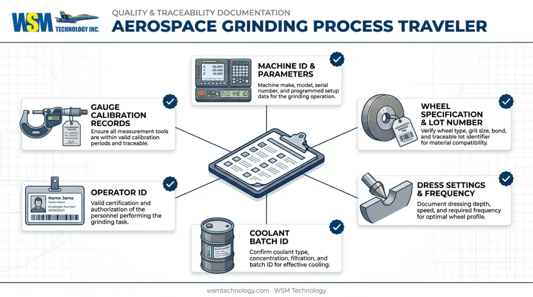 Aerospace grinding process traveler documentation checklist with six key elements