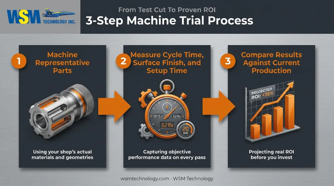 3-step test cut and time study process for evaluating VMC and HMC machines