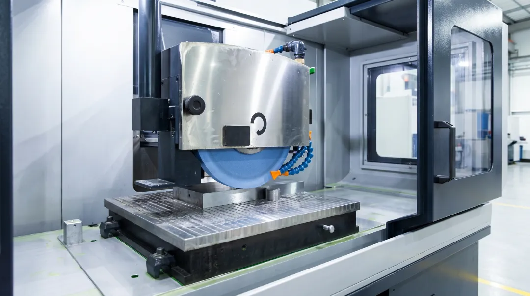 Precision CNC grinding machine with hydrostatic guideways machining aerospace component