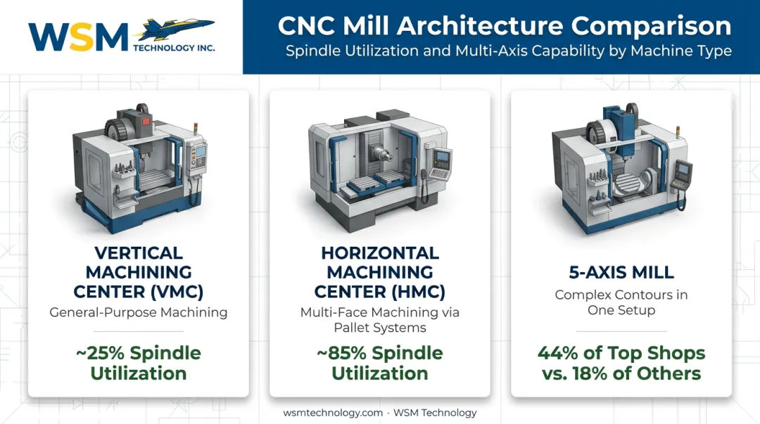 VMC versus HMC versus 5-axis machining center comparison chart