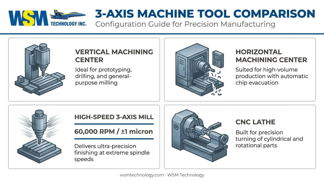 Four types of 3-axis CNC machines VMC HMC high-speed mill and lathe