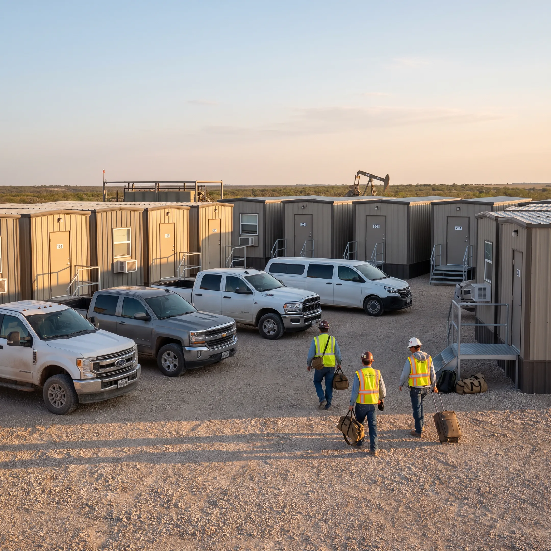 Workforce crew lodging and man camp accommodations near a Pecos, Texas jobsite