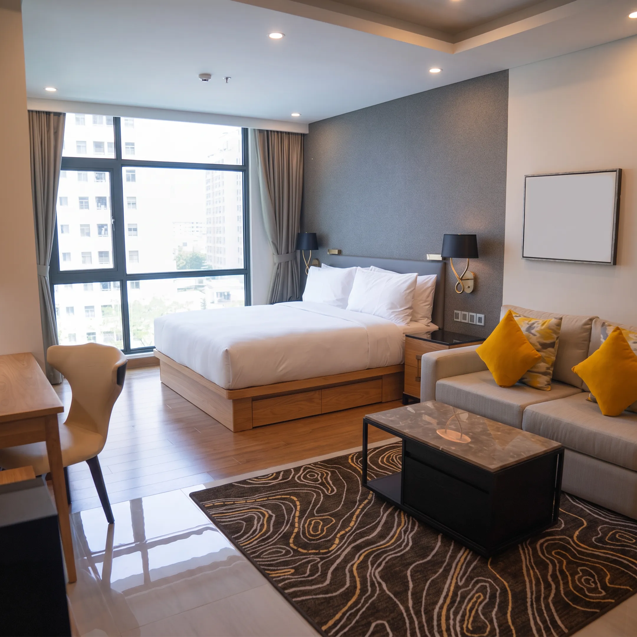Comfortable furnished apartment with workspace for a corporate traveler