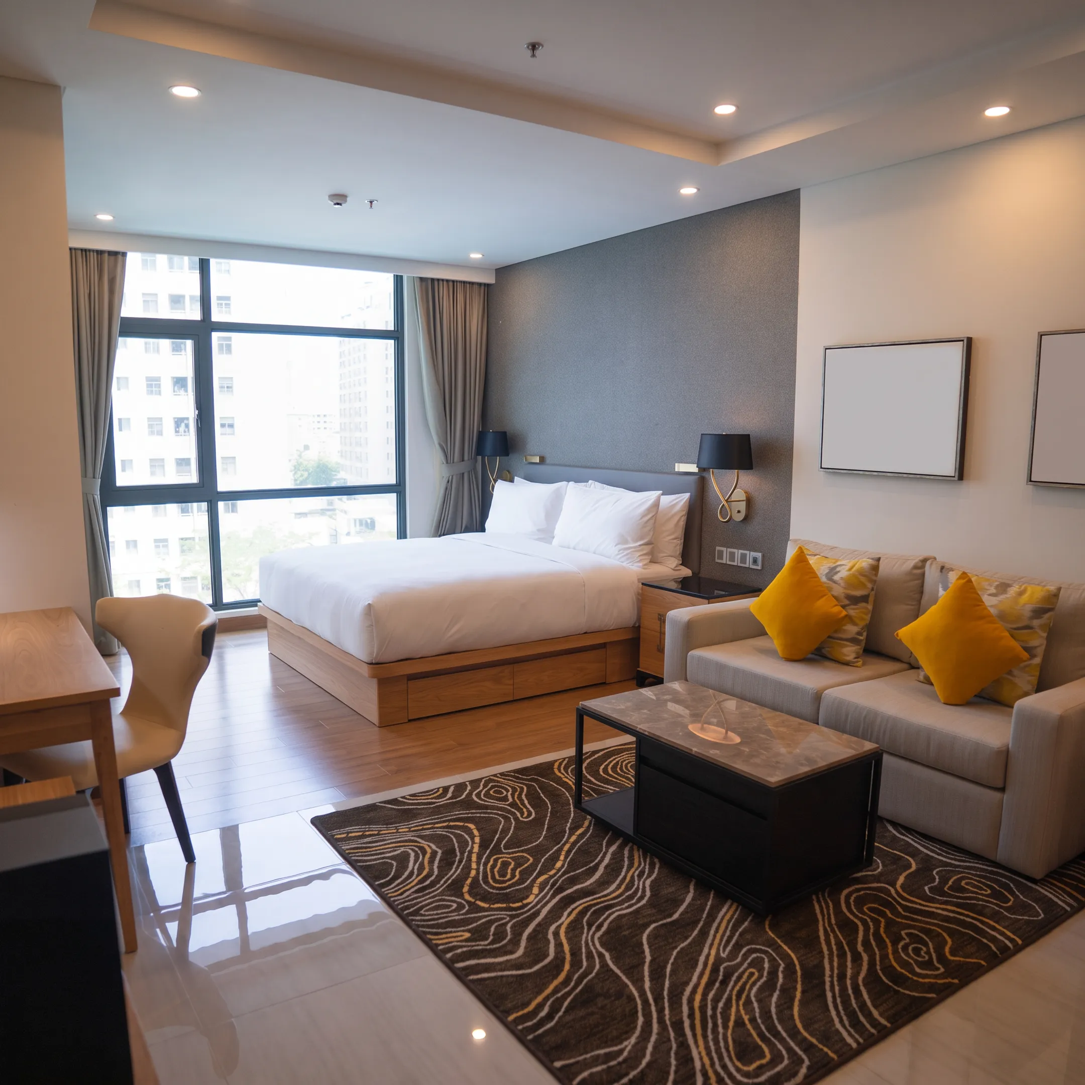 Professionally furnished corporate apartment prepared for an employee relocation