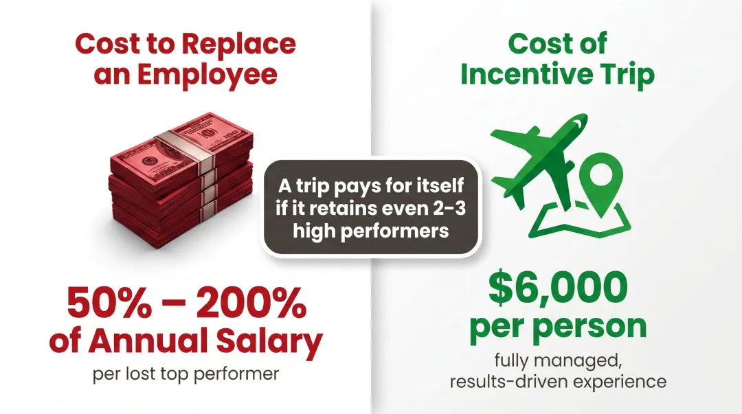 Employee replacement cost versus incentive trip cost retention ROI comparison