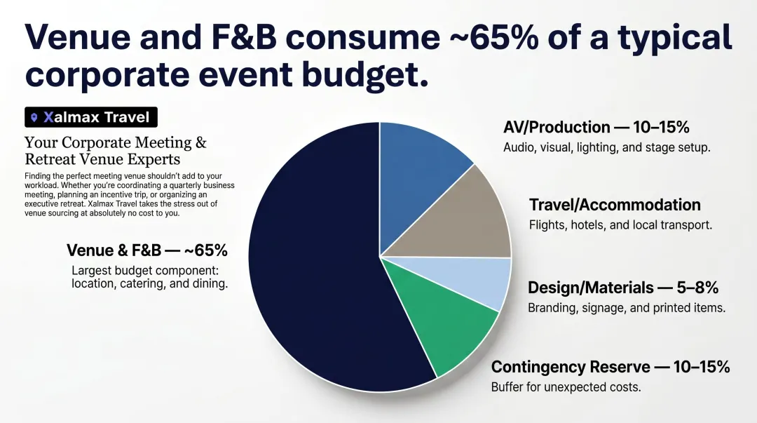 Corporate conference budget allocation breakdown by category with percentage shares